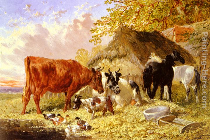 Horses, Cows, Ducks and a Goat by a Farmhouse painting - John Frederick Herring, Jnr Horses, Cows, Ducks and a Goat by a Farmhouse art painting